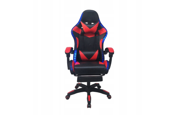 FOTEL GAMINGOWY CZERWONO - CZARNY - MASAŻ + LED