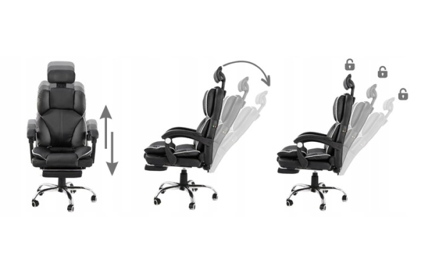 Fotel biurowy obrotowy LEON wygodne krzesło ergonomiczne podnóżek czarny