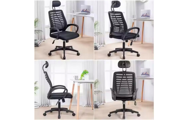 KRZESŁO BIUROWE fotel obrotowy KRIS czarny SIATKA ERGONOMICZNE zagłówek