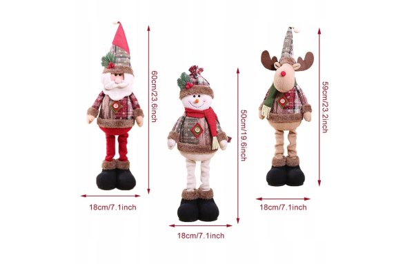 3 SZT. ŚWIATECZNE FIGURKI stojące MIKOŁAJ BAŁWAN RENIFER wysokie PREZENT