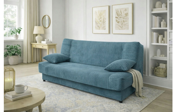 Wersalka JAŚ sztruks NIEBIESKI z funkcją spania pojemnik sprężyny