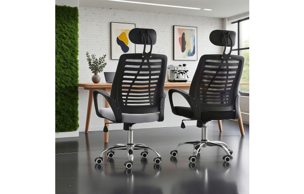 KRZESŁO BIUROWE fotel obrotowy KRIS czarny SIATKA ERGONOMICZNE zagłówek