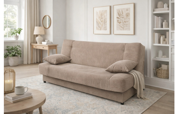 Wersalka JAŚ sztruks CAPPUCCINO z funkcją spania pojemnik sprężyny