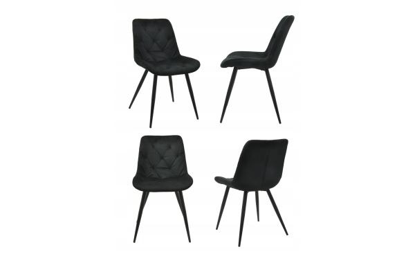 4SZT krzesło DO JADALNI salonu tapicerowane LUCCA CZARNE welwet pikowane