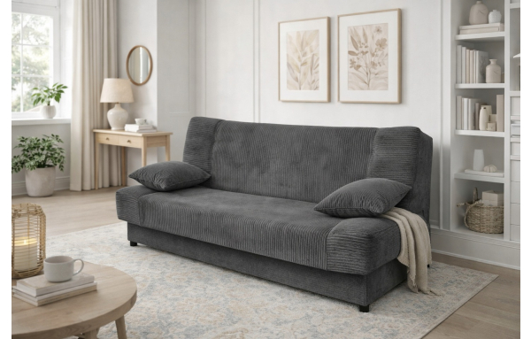 Wersalka JAŚ sztruks GRAFITOWY z funkcją spania pojemnik sprężyny