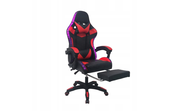 FOTEL GAMINGOWY CZERWONO - CZARNY - MASAŻ + LED