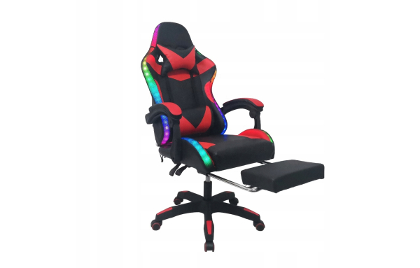 FOTEL GAMINGOWY CZARNY - MASAŻ + LED