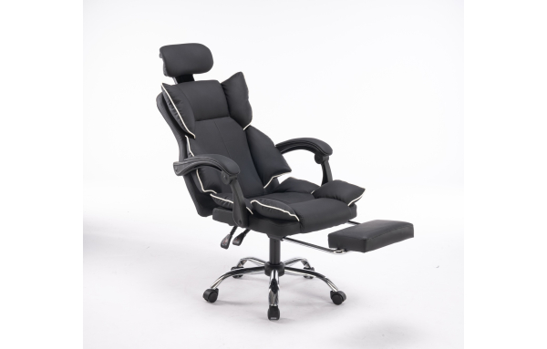 Fotel biurowy obrotowy LEON wygodne krzesło ergonomiczne podnóżek czarny
