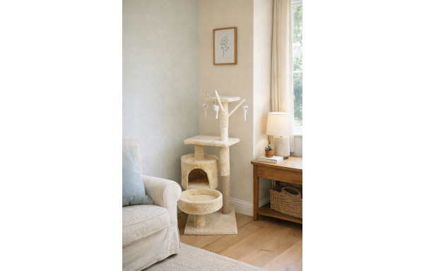 Drapak dla kota drzewko słupek beżowy 5 poziomów 88cm - domek zabawki SUPER
