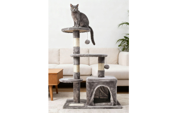 Drapak dla kota drzewko słupek szary 4 poziomy 80cm - domek zabawki