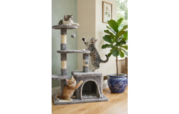 Drapak dla kota drzewko słupek szary 4 poziomy 80cm - domek zabawki