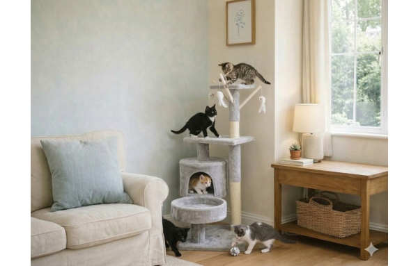 Drapak dla kota drzewko słupek szary 4 poziomy 88cm - domek zabawki