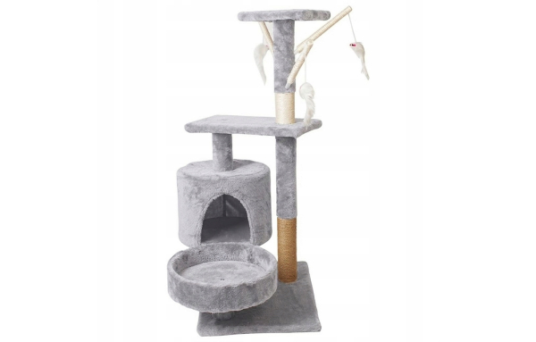 Drapak dla kota drzewko słupek szary 4 poziomy 88cm - domek zabawki