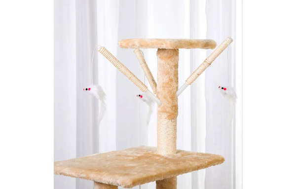 Drapak dla kota duży słupek beżowy 5 poziomów - domek, legowisko, zabawki