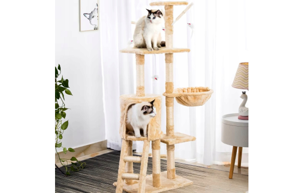 Drapak dla kota duży słupek beżowy 5 poziomów - domek, legowisko, zabawki