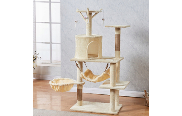 Drapak dla kota duży słupek beżowy 7 poziomów - domek, legowisko, hamak