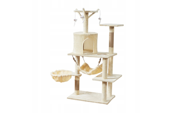 Drapak dla kota duży słupek beżowy 7 poziomów - domek, legowisko, hamak