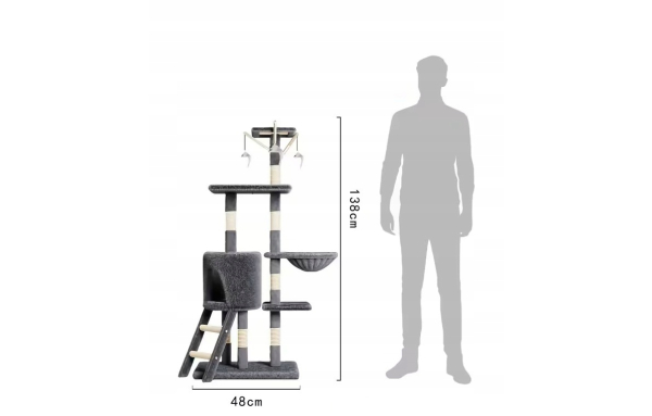 Drapak dla kota duży słupek szary 5 poziomów - domek, legowisko, zabawki