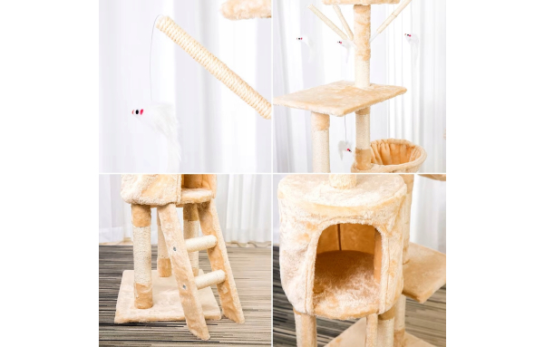 Drapak dla kota duży słupek szary 5 poziomów - domek, legowisko, zabawki