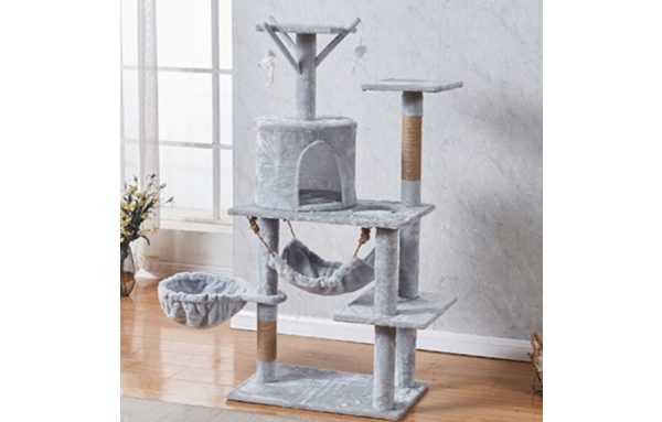 Drapak dla kota duży słupek szary 7 poziomów - domek, legowisko, hamak