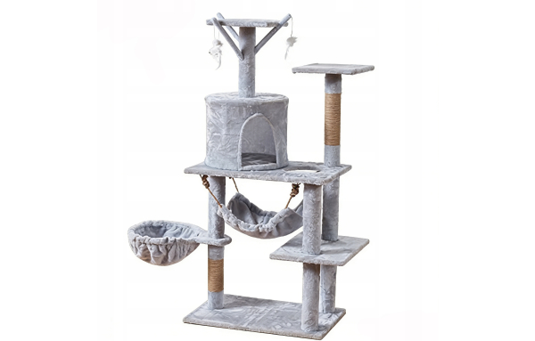 Drapak dla kota duży słupek szary 7 poziomów - domek, legowisko, hamak