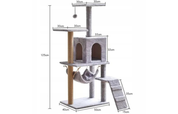 Drapak dla kota słupek beż 5 poziomów - domek, legowisko, hamak, drabinka