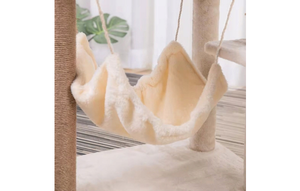 Drapak dla kota słupek beż 5 poziomów - domek, legowisko, hamak, drabinka