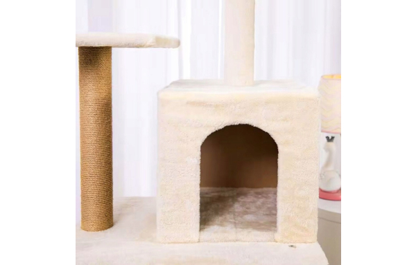 Drapak dla kota słupek beż 5 poziomów - domek, legowisko, hamak, drabinka