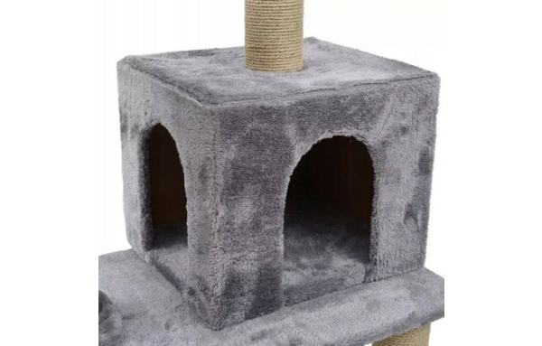 Drapak dla kota słupek szary 5 poziomów - domek, legowisko, hamak, drabinka