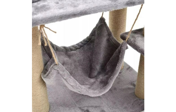 Drapak dla kota słupek szary 5 poziomów - domek, legowisko, hamak, drabinka