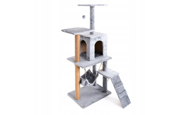 Drapak dla kota słupek szary 5 poziomów - domek, legowisko, hamak, drabinka