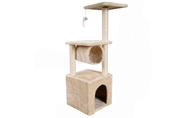 Drapak drzewko dla kota słupek beżowy 4 poziomy domek, legowisko, tunel