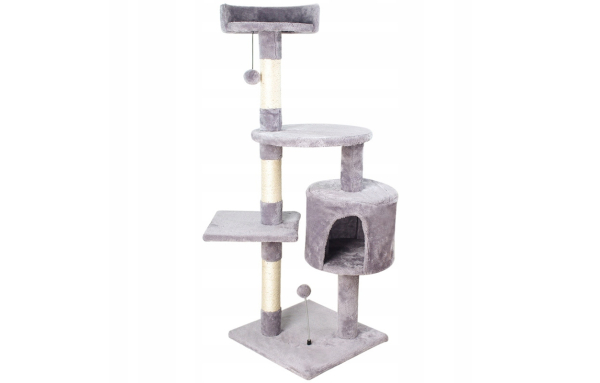 Drapak drzewko dla kota słupek szary 5 poziomów - domek, legowisko, zabawki
