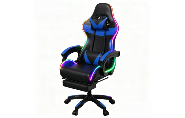 FOTEL GAMINGOWY NIEBIESKI - MASAŻ + LED