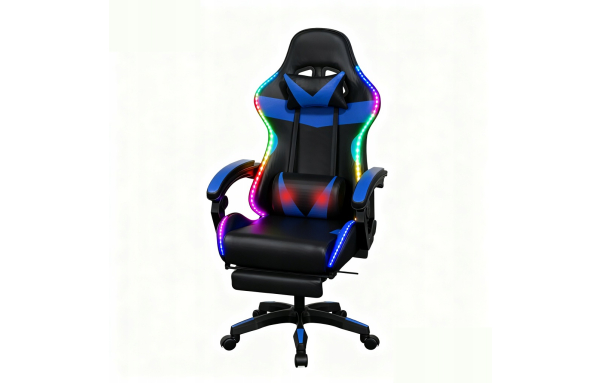 FOTEL GAMINGOWY NIEBIESKI - MASAŻ + LED