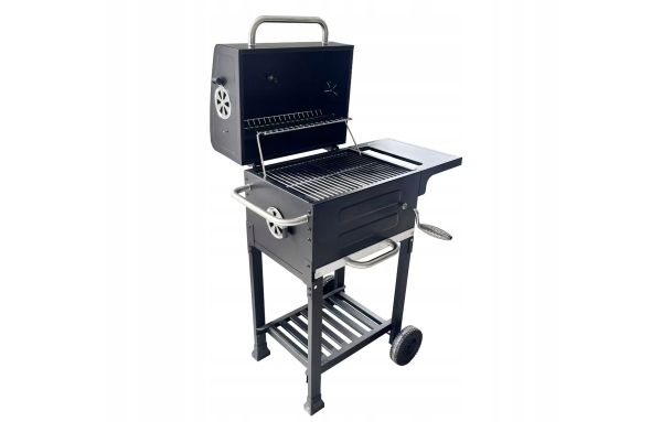 GRILL WĘGLOWY OGRODOWY Z KOMINKIEM POPIELNIK PODWÓJNY RUSZT POKRYWA solidny