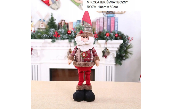 MIKOŁAJ ŚWIĄTECZNY figurka ozdoba stojąca skrzat regulowany wysoki PREZENT
