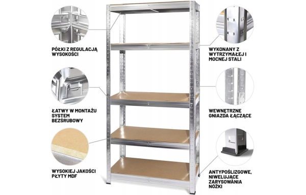 REGAŁ MAGAZYNOWY METALOWY 180x90x40cm DO GARAŻU PIWNICY DOMU 5 PÓŁEK 875KG