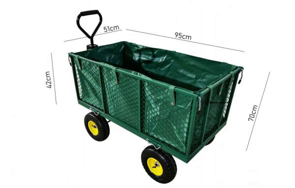 WÓZEK DUŻY OGRODOWY TRANSPORTOWY ROZKŁADANY 200L TACZKA POMPOWANE KOŁA