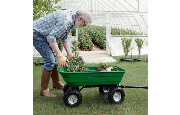 WÓZEK OGRODOWY TRANSPORTOWY 90L 150KG WYWROTKA TACZKA POMPOWANE KOŁA