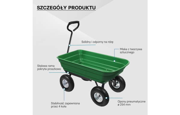 WÓZEK OGRODOWY TRANSPORTOWY 90L 150KG WYWROTKA TACZKA POMPOWANE KOŁA