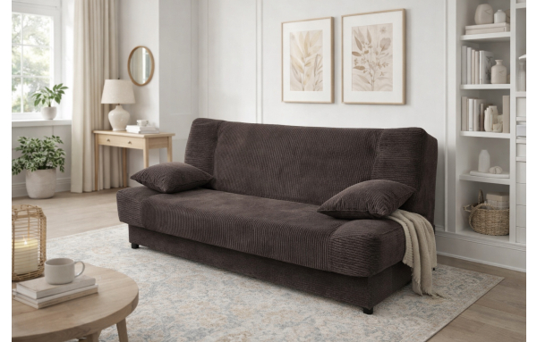 Wersalka JAŚ sztruks CIEMNOBRĄZOWY z funkcją spania pojemnik sprężyny