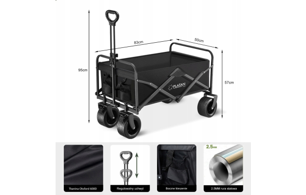 Wózek Turystyczny Plażowy 120L SZEROKIE KOŁA TERENOWE transportowy SKŁADANY