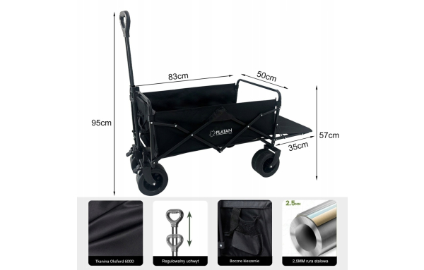 Wózek Turystyczny Plażowy 120L SZEROKIE KOŁA TERENOWE wydłużany