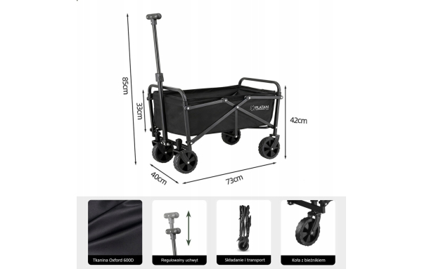 Wózek Turystyczny Plażowy 60L transportowy na kamping ogród przyczepka