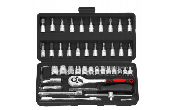 ZESTAW KLUCZY NASADOWYCH KLUCZE NASADOWE BITY GRZECHOTKA ADAPTERY 46 ELEM.