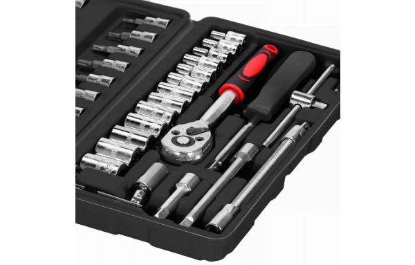 ZESTAW KLUCZY NASADOWYCH KLUCZE NASADOWE BITY GRZECHOTKA ADAPTERY 46 ELEM.