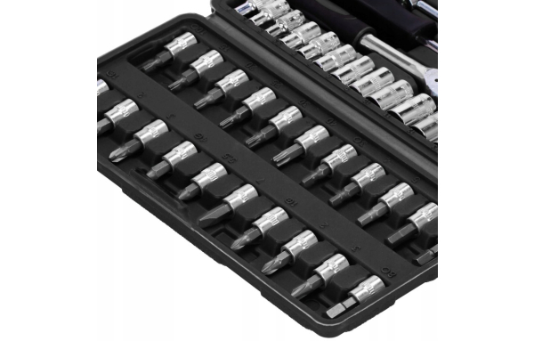 ZESTAW KLUCZY NASADOWYCH KLUCZE NASADOWE BITY GRZECHOTKA ADAPTERY 46 ELEM.