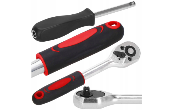 ZESTAW KLUCZY NASADOWYCH KLUCZE NASADOWE BITY GRZECHOTKA ADAPTERY 46 ELEM.