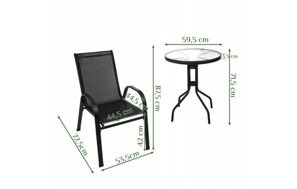 ZESTAW MEBLI OGRODOWYCH NA BALKON TARAS 3 EL: STOLIK ,2 FOTELE METAL CZARNY